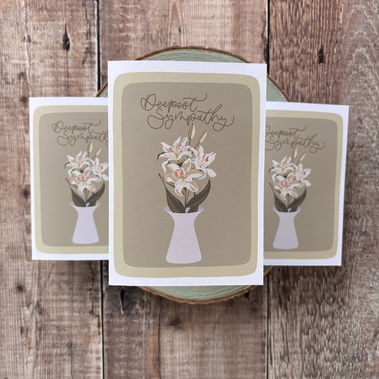 Deepest Sympathy, Condolences Modern Calligraphy, Lilies, Greeting Card