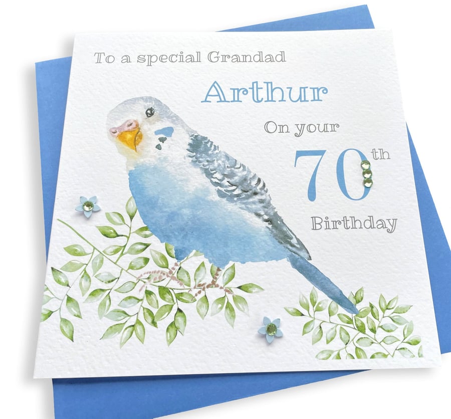 Personalised Handmade Budgie -Parrakeet Birthday Card