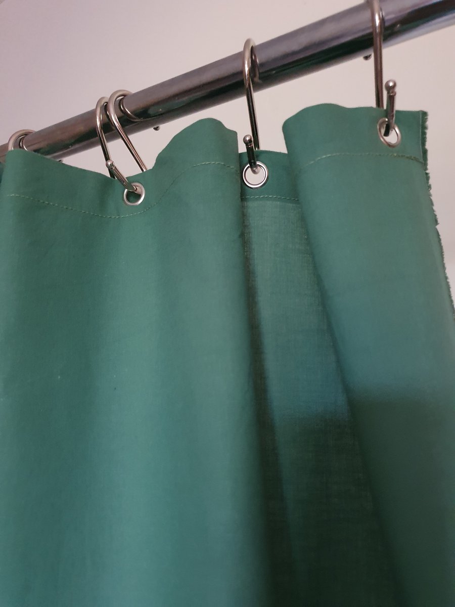 BESPOKE DROP Sage Green Organic Cotton Shower Curtain, washable non-waxed