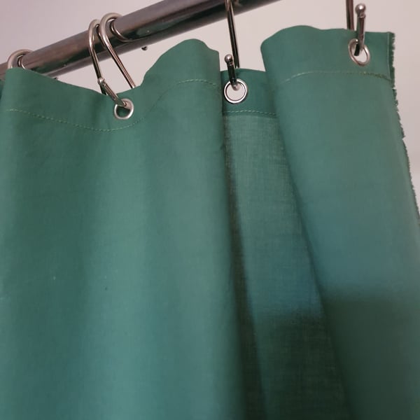 BESPOKE DROP Sage Green Organic Cotton Shower Curtain, washable non-waxed