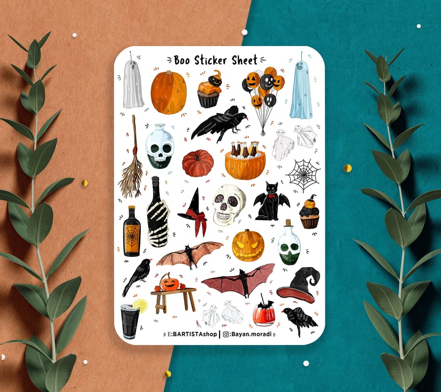 Boo sticker sheet , Halloween Stickers , Bullet Journal Stickers , Planner Stick