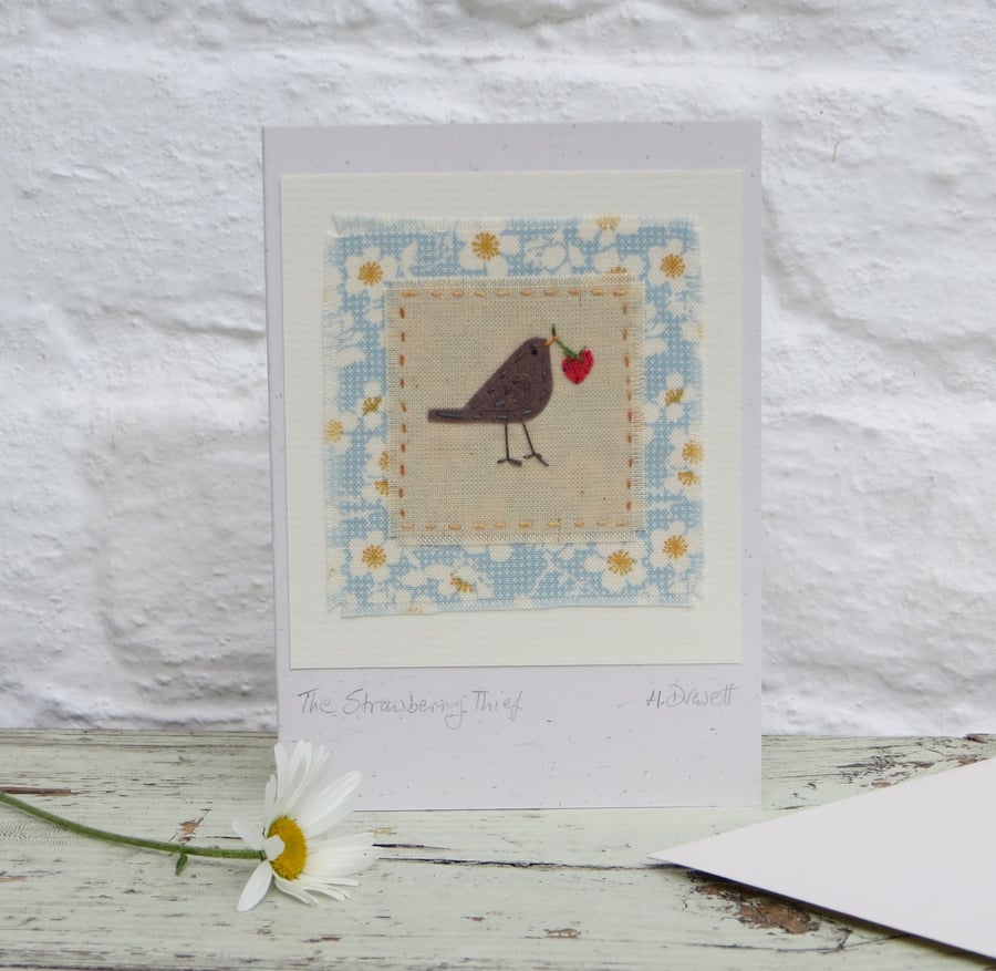 The Strawberry Thief - a hand-stitched card to make you smile!