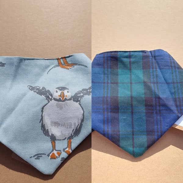 small puffin and tartan pet bandana 