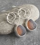 Amber seaglass drop earrings, Silver circle link dangles