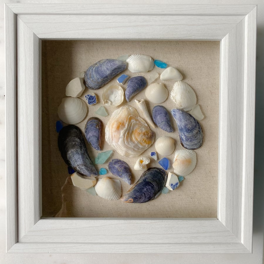 Cornwall St Ives beach finds framed circle art