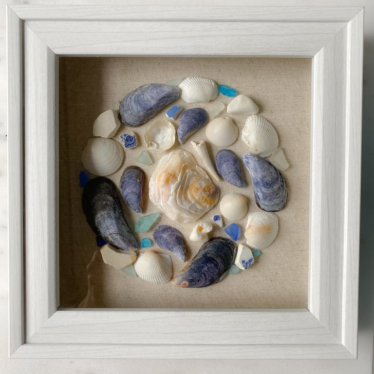 Cornwall St Ives beach finds framed circle art