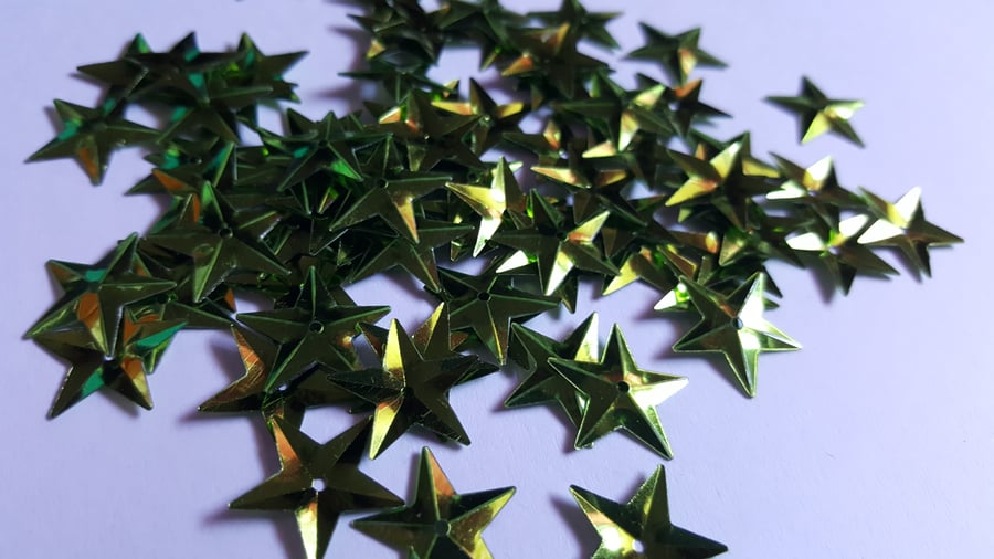 50 x Craft Sequins - Metallic - 15mm - Star - Olive Green 