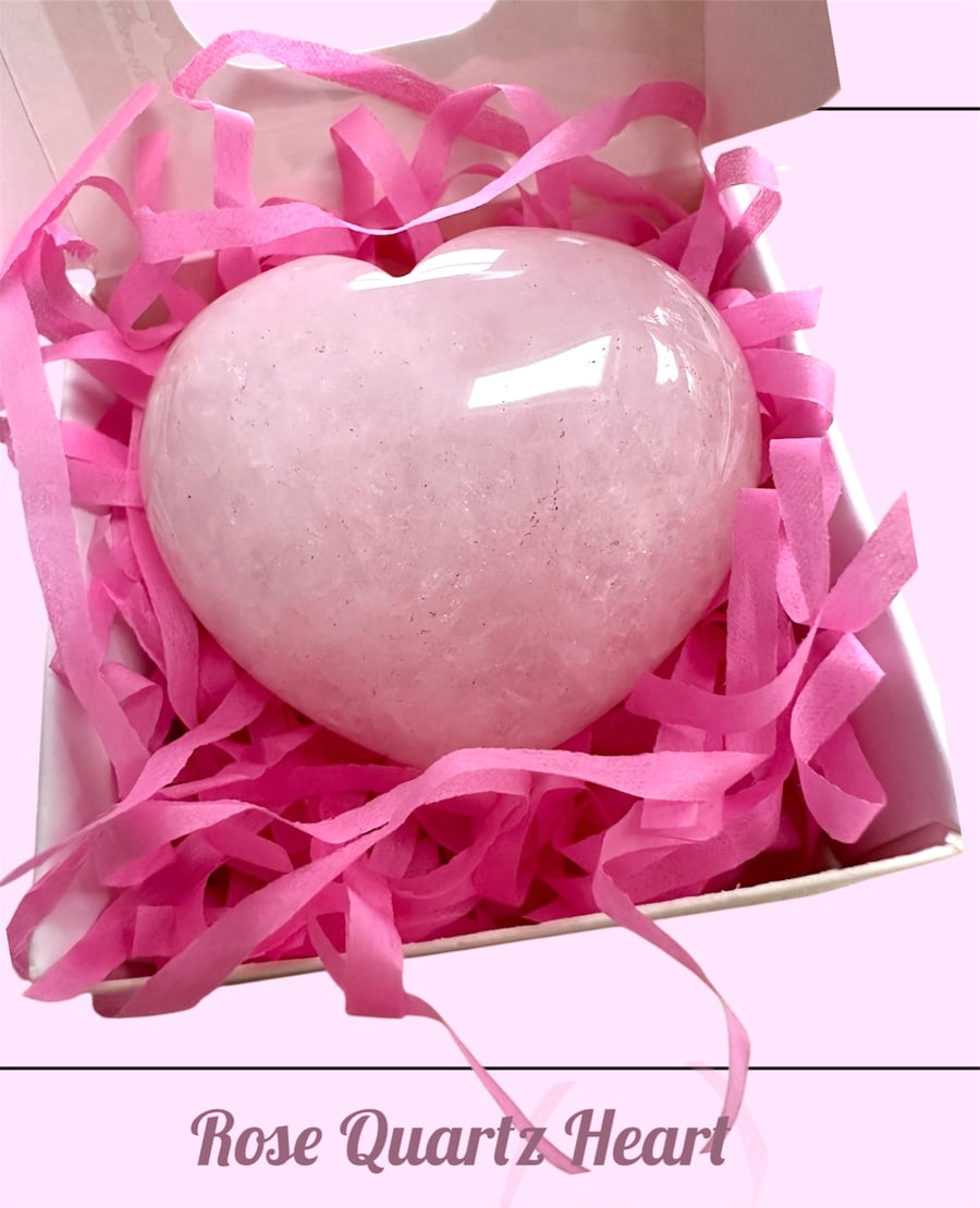 Rose quartz heart, hug in a box, keepsake, letterbox gift, gemstone