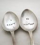 Divorce coffeespoons, I Don't, Me Neither, vintage spoon pair, hand stamped - Image 1