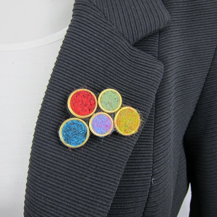 Bright circles - needle felted brooch