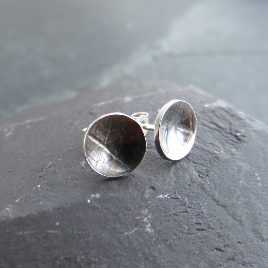 Sterling Silver Stud Earrings with Leaf Texture Print