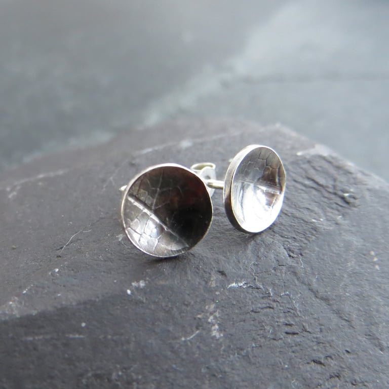 Sterling Silver Stud Earrings with Leaf Texture Print