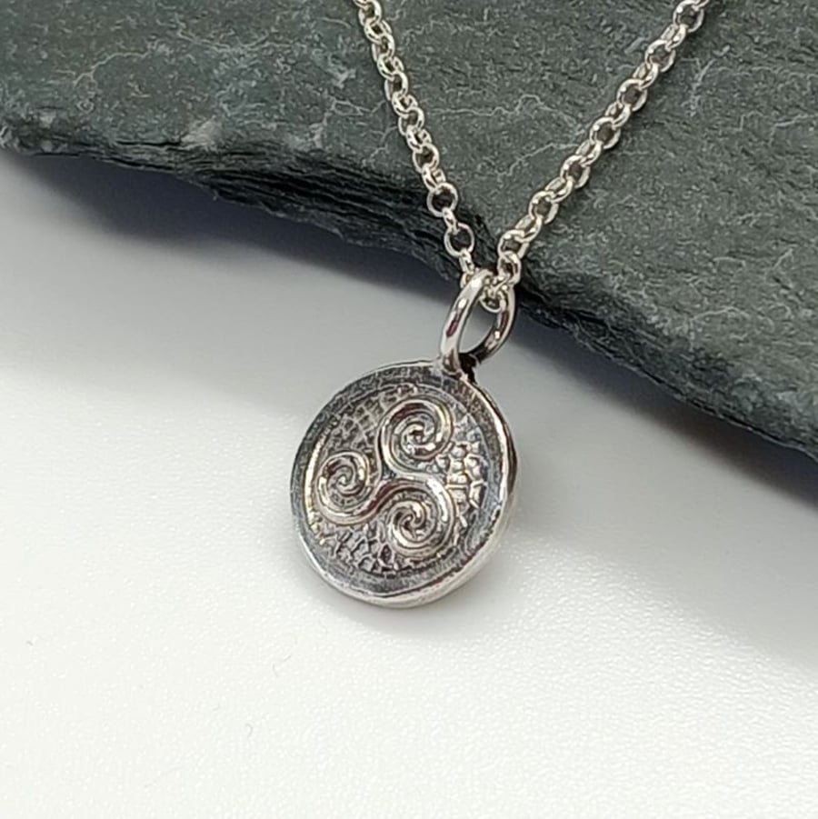 Triskele charm necklace triple spiral necklace sterling silver