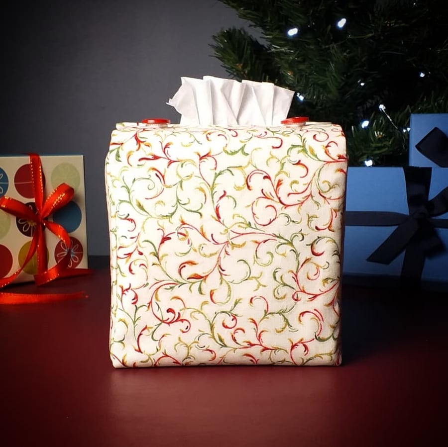 Square Tissue Box Cover - Christmas Filigree Design