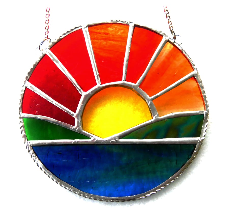 Sunrise Picture Stained Glass Suncatcher Handmade Sea Ring 