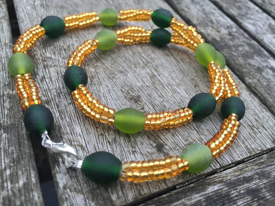Green and Gold beaded necklace