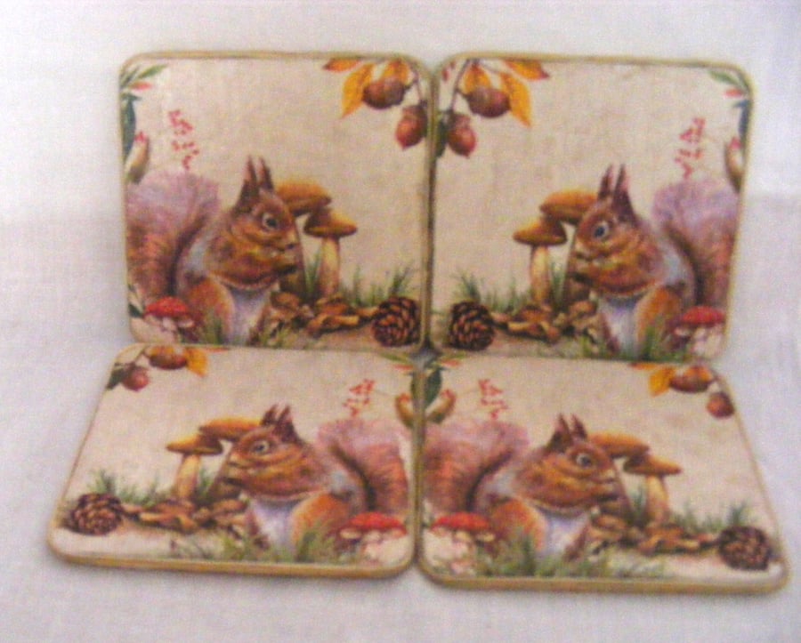 Set of 4 squirrel coasters.
