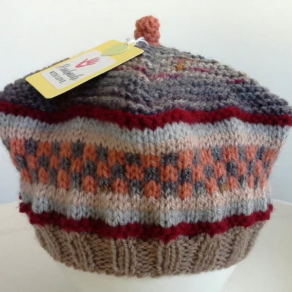 Designer Hand Knitted Baby Boys Beret Hat  3-9 months size