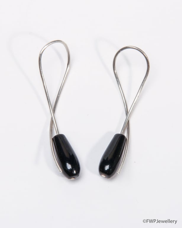 Silver Wire Onyx Drop Earrings