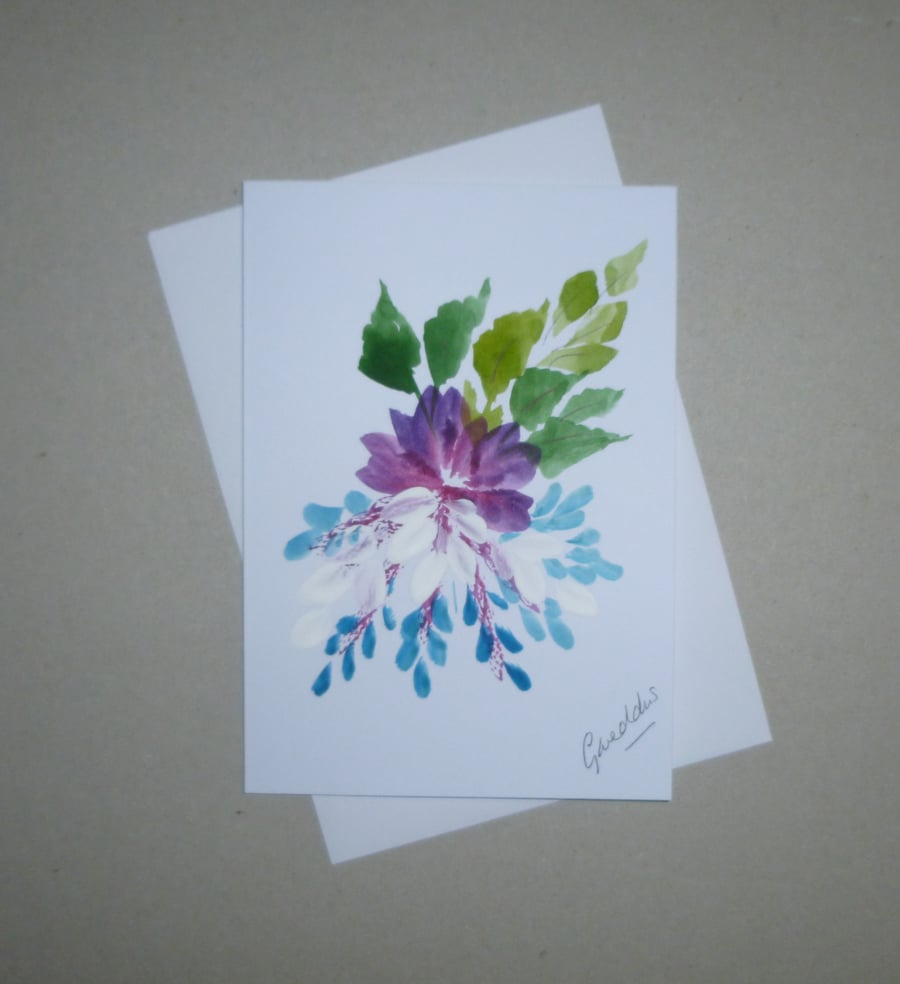 original art hand painted floral blank greetings card ( ref FA 647 M1 )