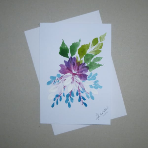 original art hand painted floral blank greetings card ( ref FA 647 M1 )