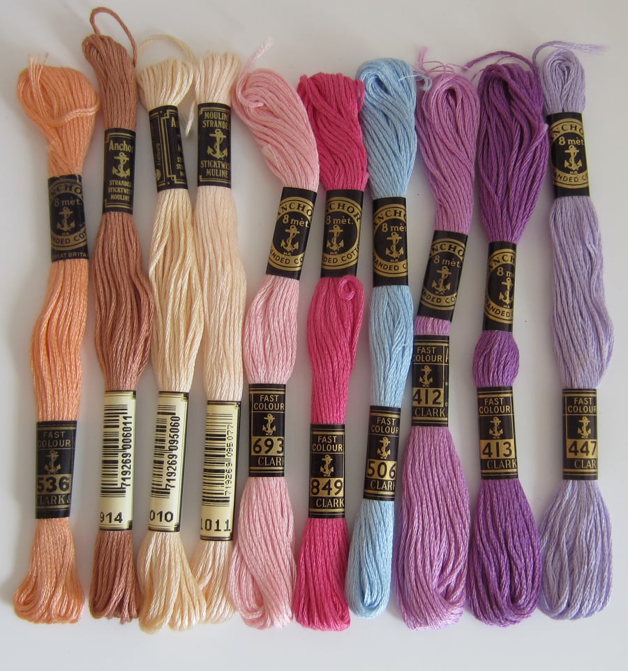 10 Skeins of Anchor Embroidery Threads - Assorted Colours