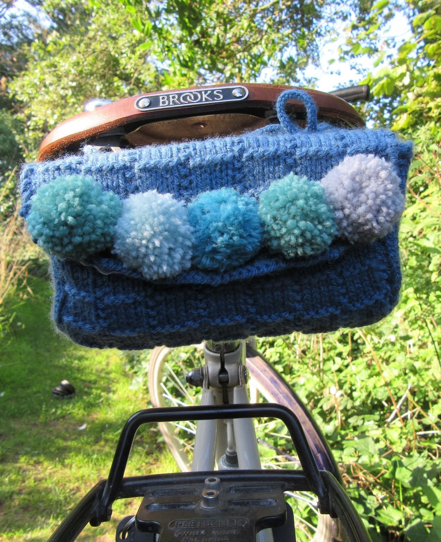Saddle tool bag - classic blue with pompoms
