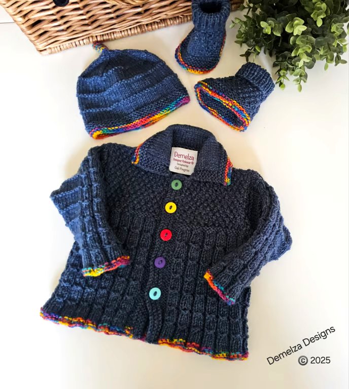 Designer Baby Jacket - Layette Set Hand Knitted 0-3 Months Size