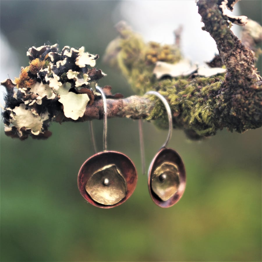 Brass and Copper Lichen Dangle Earrings