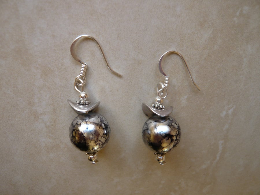 Silver and Black Mottled Earrings
