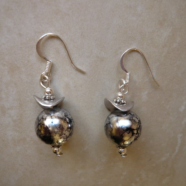 Silver and Black Mottled Earrings