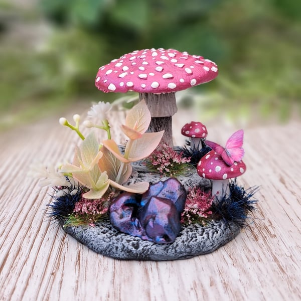 Pink Mushroom Ornament for Indoor Fairy Gardens