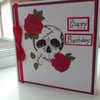 Goth skull and roses birthday card
