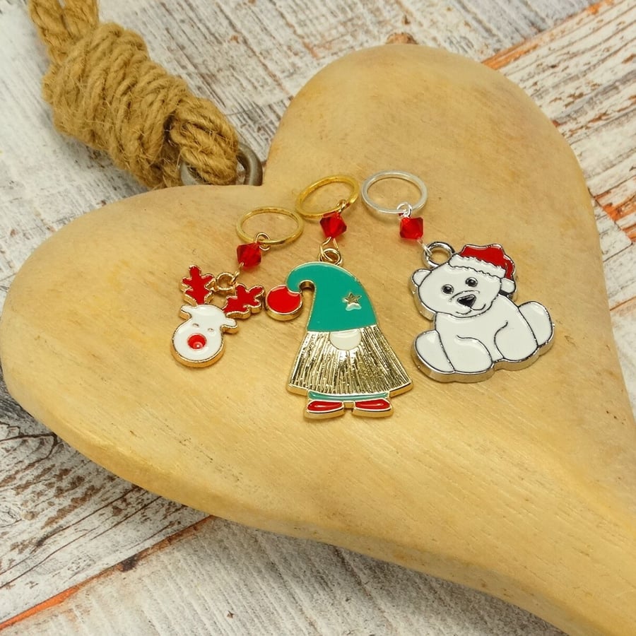 Gonk, Reindeer & Polar Bear Stitch Marker Set of 3 - Crochet Option Available