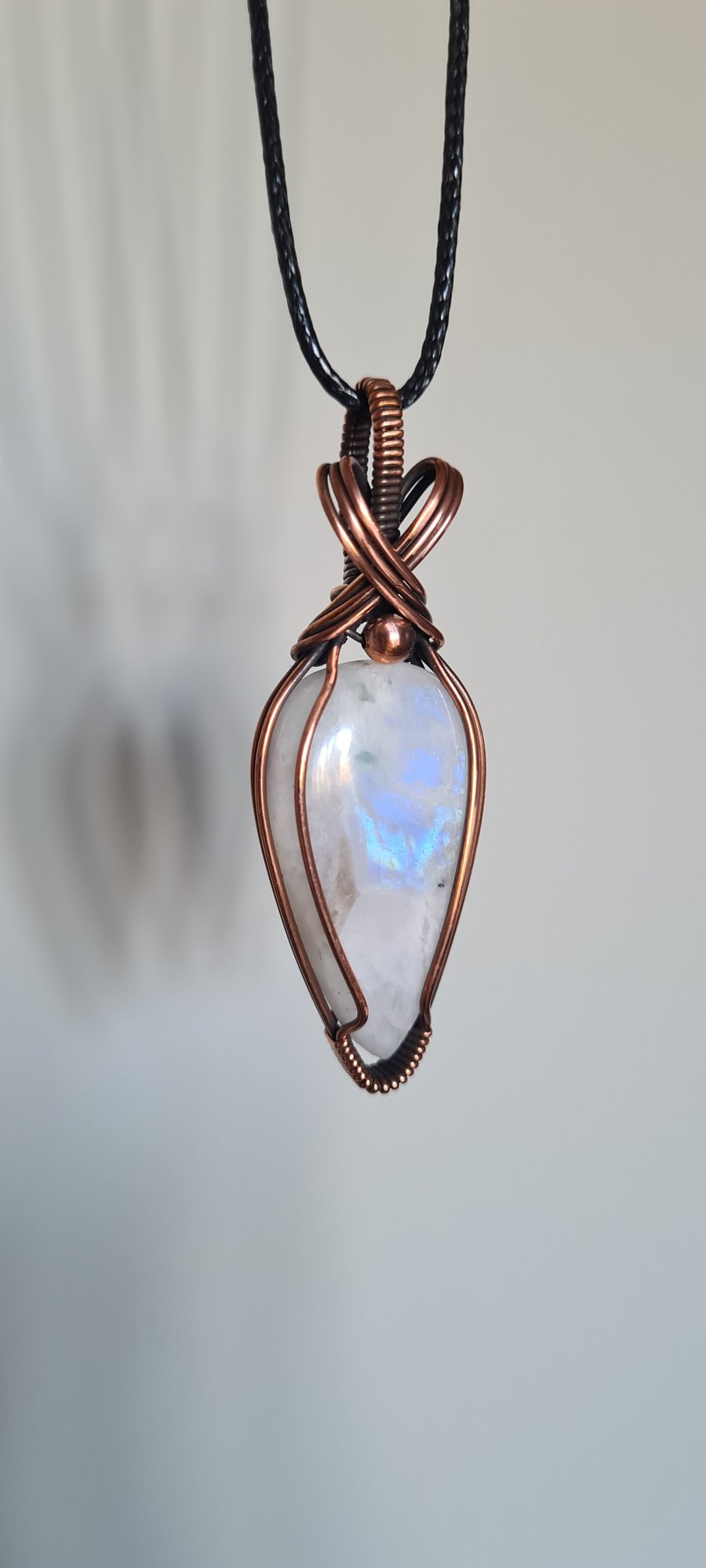Natural Large Rainbow Moonstone & Copper Pendant Necklace Gift Crystal Jewellery