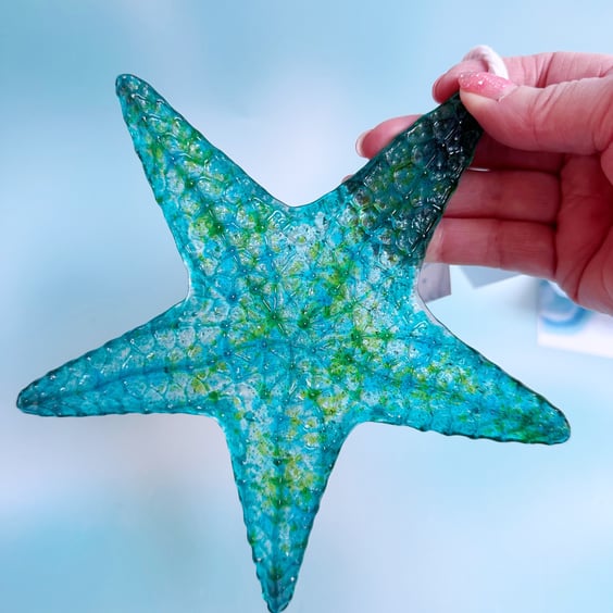 Large Fused Glass Starfish -Turquoise-Teal