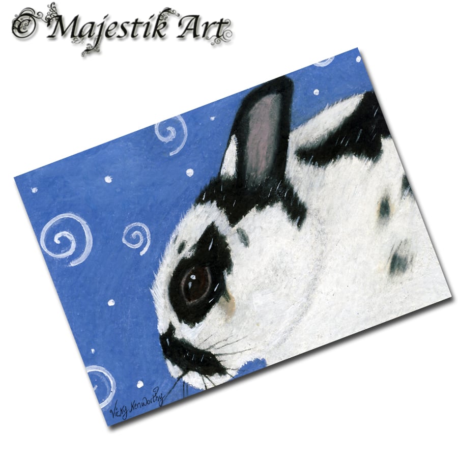Archival ACEO Rabbit 'Domino' By V Kenworthy