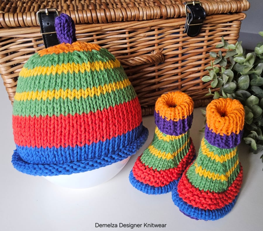 Baby Pure Cotton Beanie Hat & Booties Set 3-9 months size 