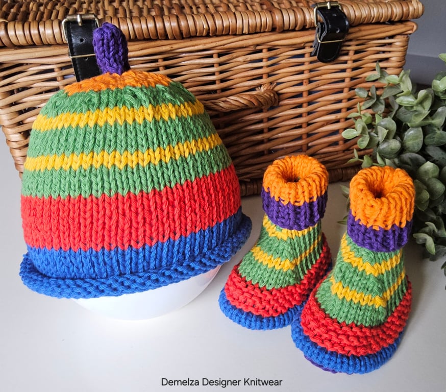 Baby Pure Cotton Beanie Hat & Booties Set 3-9 months size 