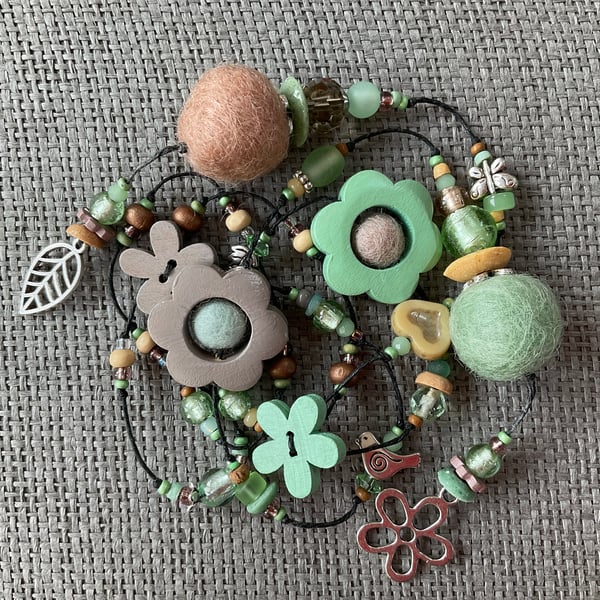 “Mint and Taupe” lariat necklace