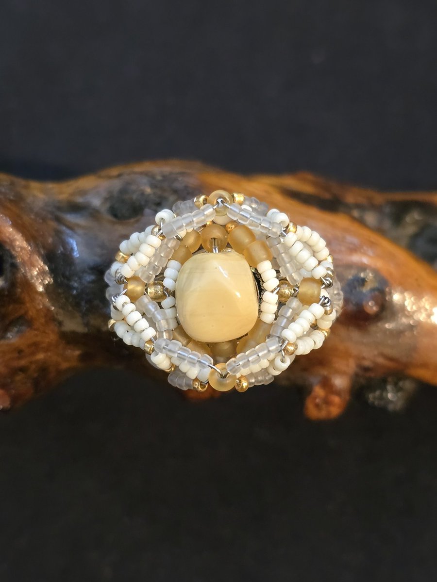 Cream Ceramic Adjustable Statement Ring