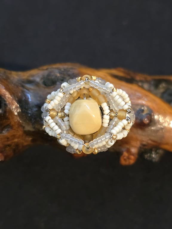 Cream Ceramic Adjustable Statement Ring