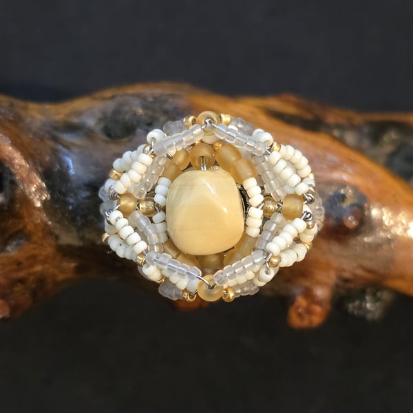 Cream Ceramic Adjustable Statement Ring