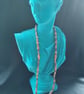 Handmade peach, grey and gold coloured paper bead necklace with agate accents. - Image 8