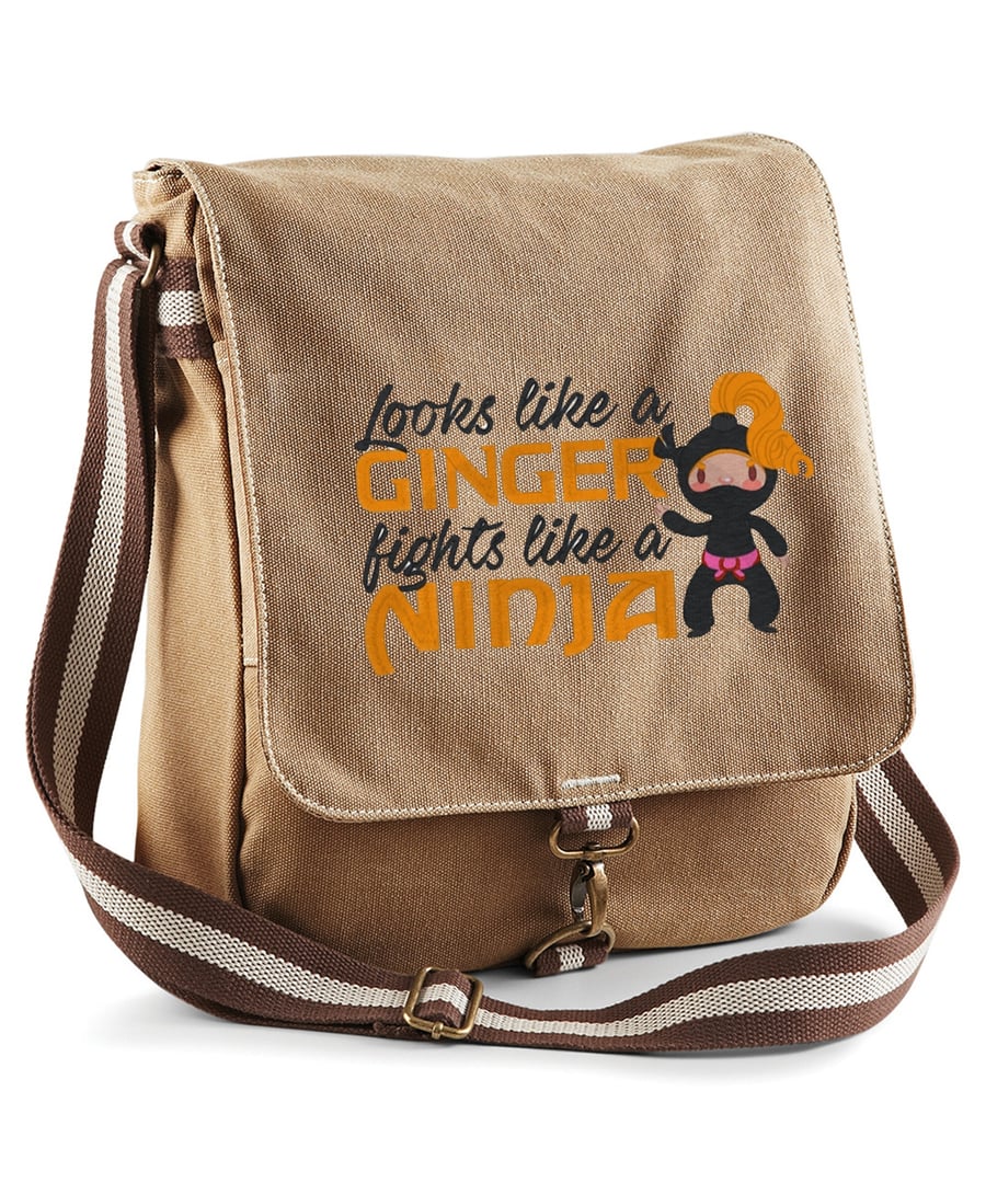 Ginger Ninja Embroidered Canvas Field Bag