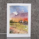 Village Life. Blank Card. Sunset Original Painting 260141