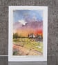 Village Life. Blank Card. Sunset Original Painting 260141