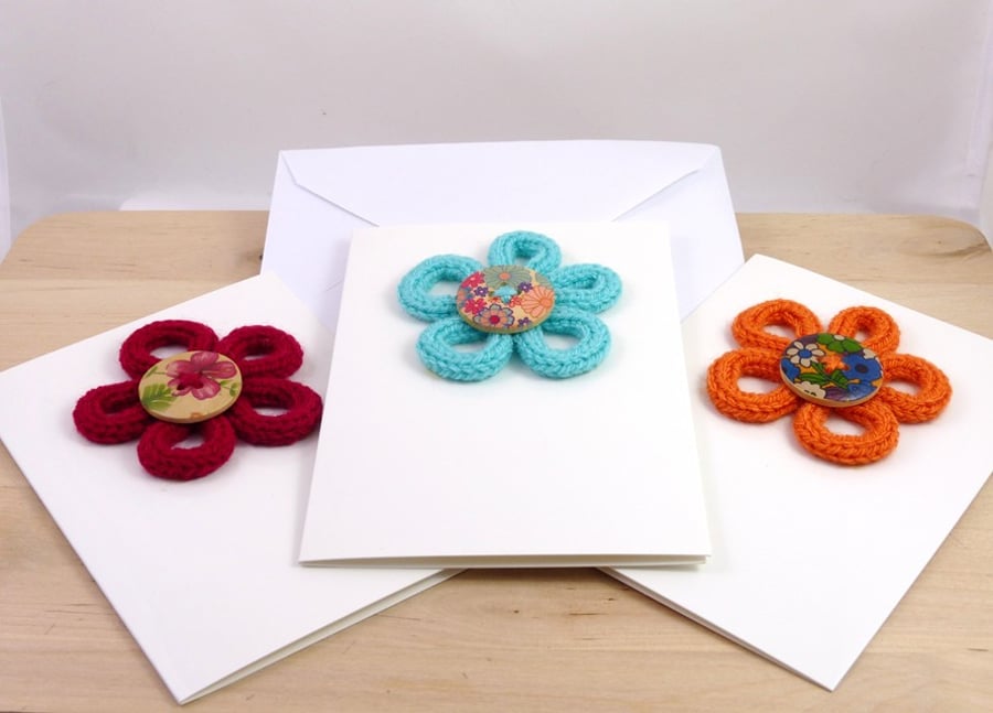 Set of 3 Knitted Flower Cards