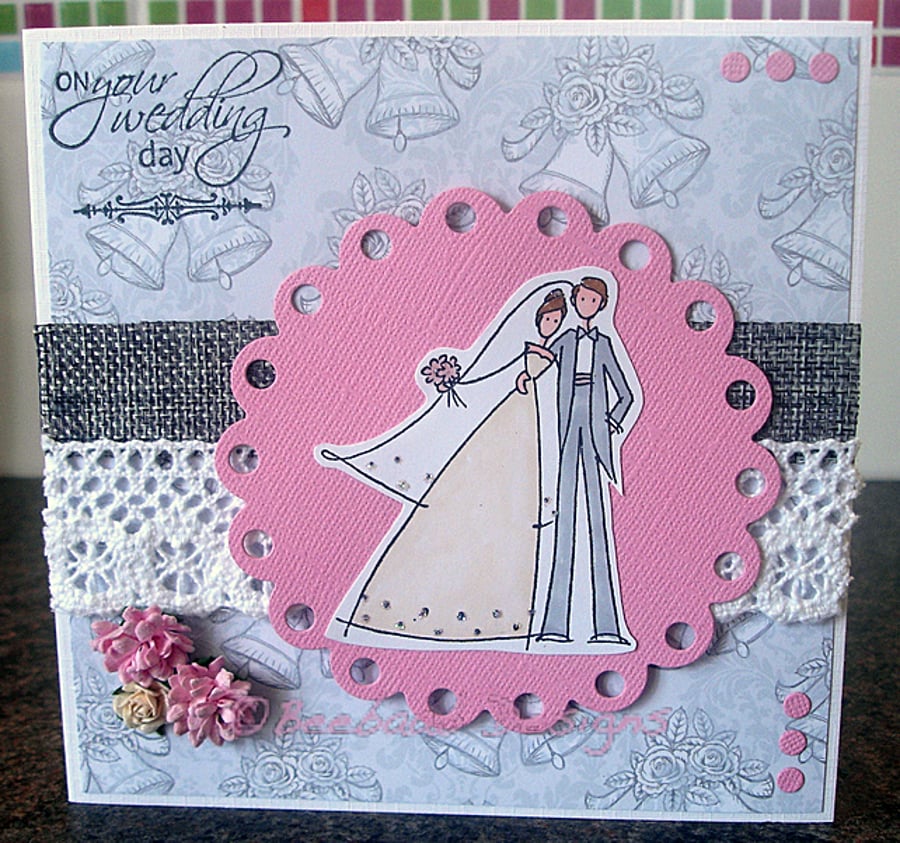 Handmade Wedding Card, Bride and Groom Card, cute couple card