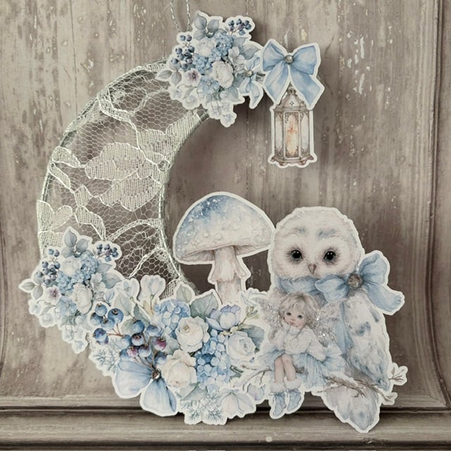 Moon Decoration - Frosted Fairies - Baby Owl & Fairy PB7 0022
